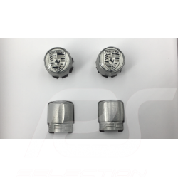 Bouchons de valve Porsche lot de 4 noir / écusson doré Porsche Tequipment 99104460266