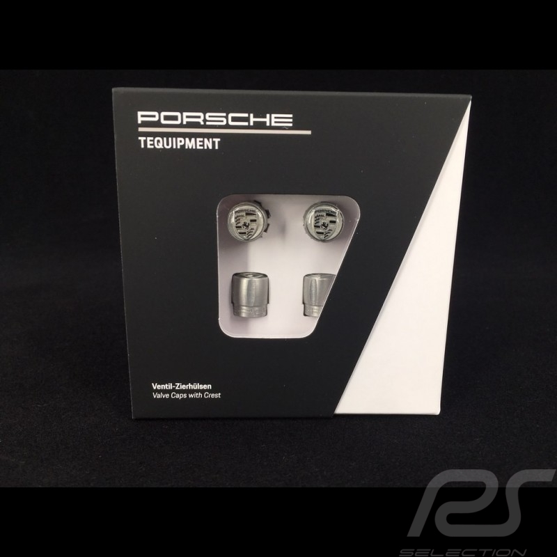 Bouchons de valve Porsche lot de 4 noir / écusson doré Porsche Tequipment 99104460266