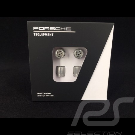 Bouchons de valve Porsche lot de 4 noir / écusson doré Porsche Tequipment 99104460266