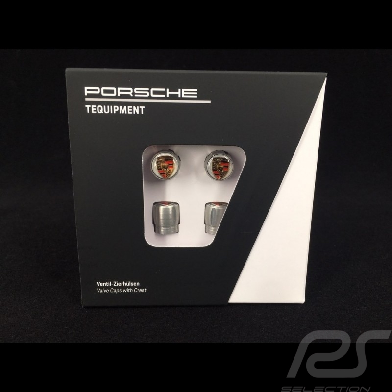 Bouchon de valve Porsche gris / logo couleur - lot de 4 - Porsche Original 99104460269 valve cap ventilkappen 