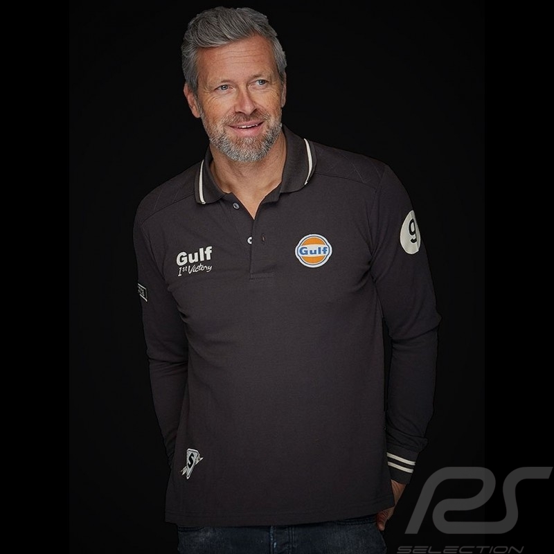 Gulf Le Mans victory Vintage Polo Long sleeves Charcoal grey - men