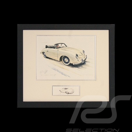 Porsche 356 Pre A cabrio ivory wood frame aluminum with black and white sketch Limited edition Uli Ehret - 421