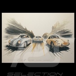 Porsche 356 Trio Stuttgart Le Mans Edition limitée Uli Ehret - 199 - sur toile canvas Leinwand