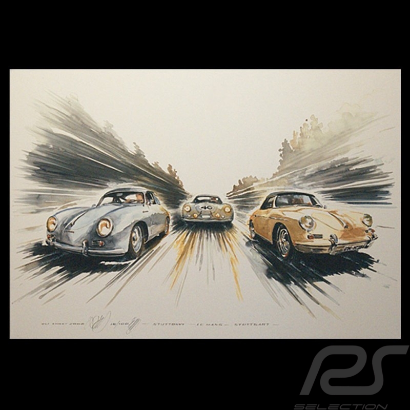 Porsche 356 Trio Stuttgart Le Mans Edition limitée Uli Ehret - 199 - sur toile canvas Leinwand