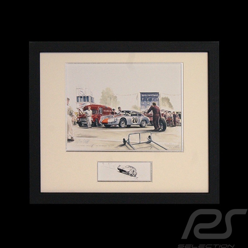 Porsche Poster 356 Abarth Goodwood 1962 n° 20 Schwarz Rahmen mit Schwarz-Weiß Skizze Limitierte Auflage Uli Ehret - 426