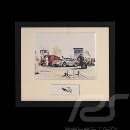 Porsche 356 Abarth Goodwood 1962 n° 20 wood frame black with black and white sketch Limited edition Uli Ehret - 426