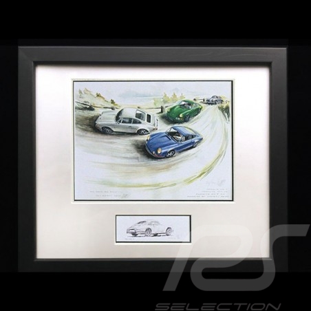 Porsche 911 RS / 911 S / 356 A  Trio wood frame Black with black and white sketch Limited edition Uli Ehret - 315