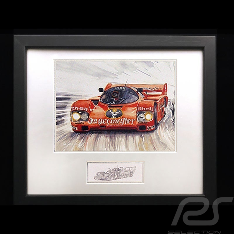 Porsche 956 n° 1 Jagermeister Stefan Bellof Norisring 1984 cadre bois noir avec esquisse Edition limitée Uli Ehret - 294