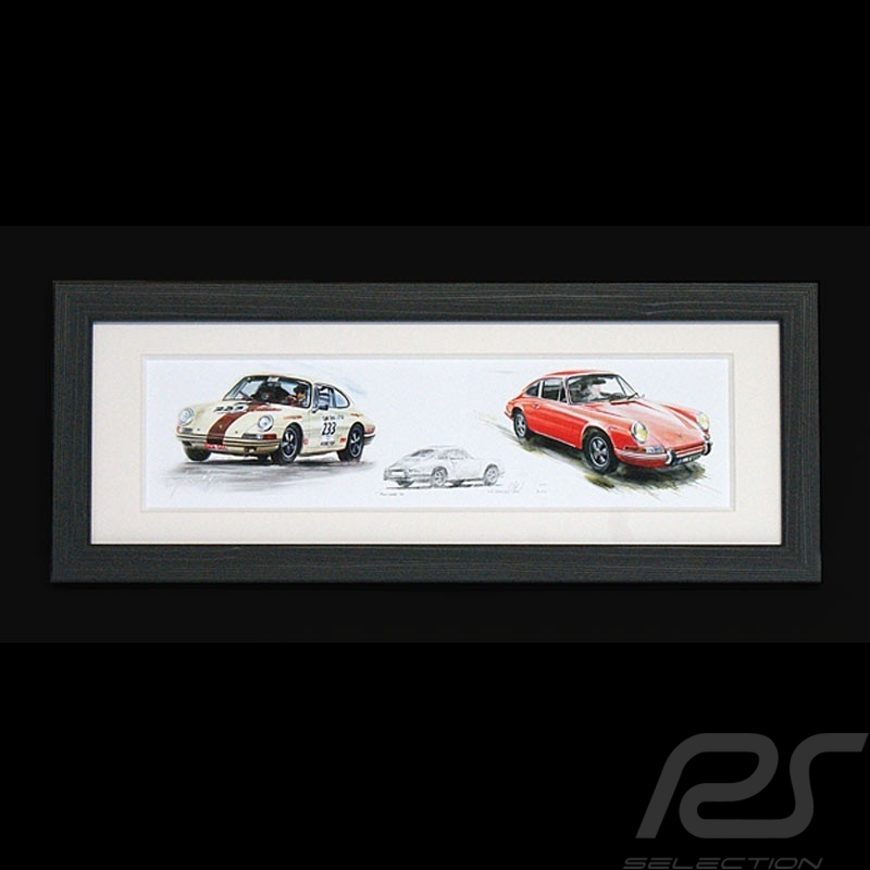 Porsche 911 Classique Classic versions course route road track straßen rennen cadre bois alu 15 x 35 cm Edition limitée Uli Ehre