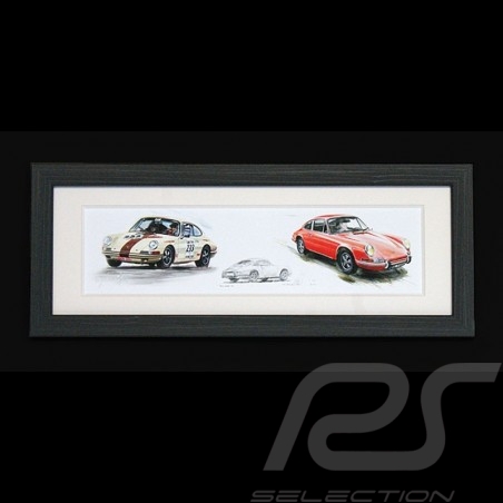 Porsche 911 Classic road + racing versions wood frame alu 15 x 35 cm Limited edition Uli Ehret - 285-527