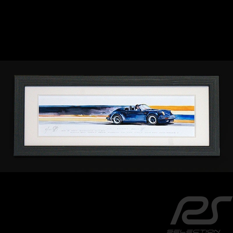 Porsche 911 3.2 Speedster Bleu cadre bois noir 15 x 35 cm Edition limitée Uli Ehret - 685 Porsche 911 3.2 Speedster Bleu cadre bois noir 15 x 35 cm Edition limitée Uli Ehret - 685