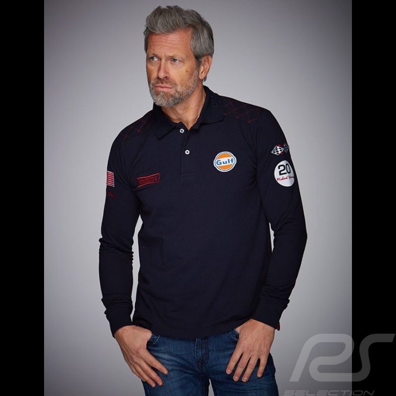 Polo Gulf Racing Steve McQueen Le Mans n° 50 Manches longues Bleu marine - homme