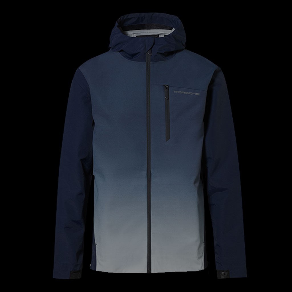 navy blue windbreaker with hood