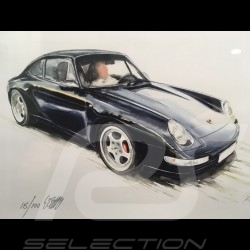 Porsche 911 type 993 Carrera black wood frame aluminum with black and white sketch Limited edition Uli Ehret - 365