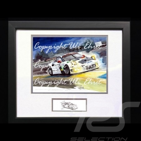 Porsche 911 type 991 RSR Le Mans Mulsanne n° 91 wood frame aluminum with black and white sketch Limited edition Uli Ehret - 263