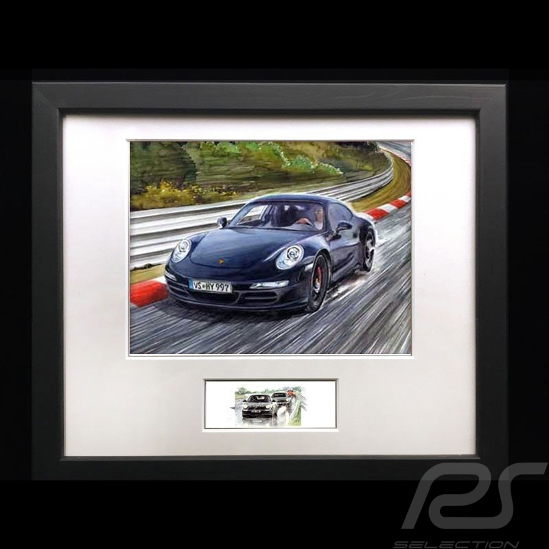 Porsche 911 type 991 Carrera Black wood frame black with black and white sketch Limited edition Uli Ehret - 139