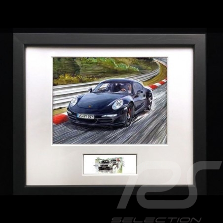 Porsche 911 type 991 Carrera Black wood frame black with black and white sketch Limited edition Uli Ehret - 139