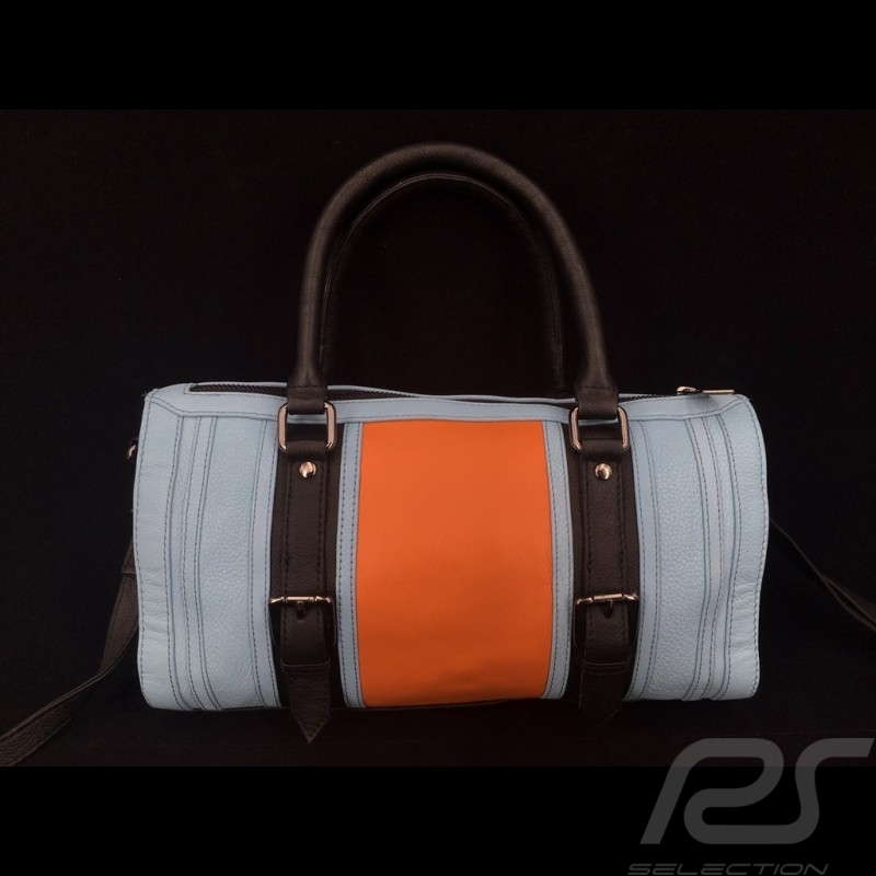 No logo Handtasche Bowling style Gulf blau / orange / schwarz Leder