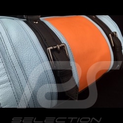 Sac à main Handbag Handtasche No logo style bowling cuir bleu Gulf  / orange / noir
