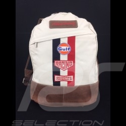 Sac à dos Backpack Rucksack Gulf Steve McQueen Le Mans Beige Coton / cuir