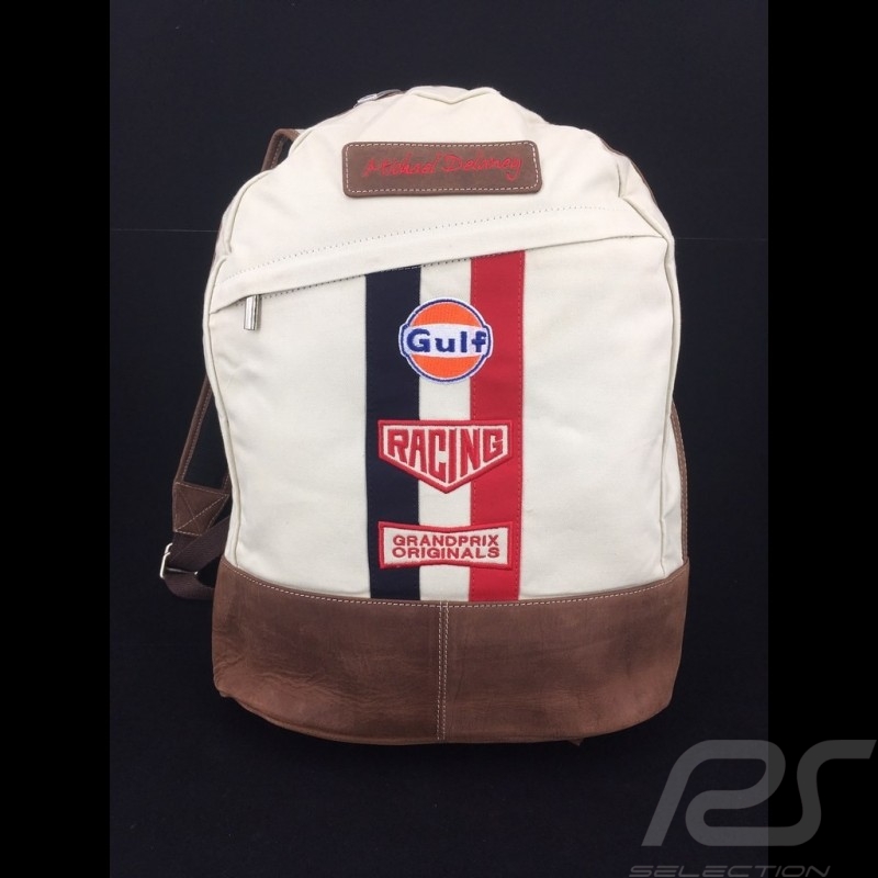 Sac à dos Backpack Rucksack Gulf Steve McQueen Le Mans Beige Coton / cuir