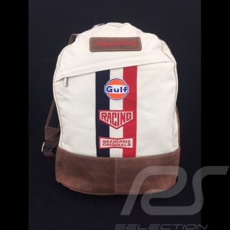 Gulf Backpack bag Steve McQueen Le Mans Beige Cotton / leather