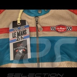 Leather jacket 24h Le Mans 66 Hotroad beige / turquoise / red - lady