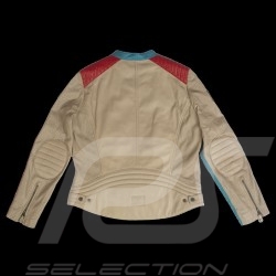 Veste cuir 24h Le Mans 66 Hotroad beige / turquoise / rouge - femme jacket jacke