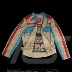 Leather jacket 24h Le Mans 66 Hotroad beige / turquoise / red - lady