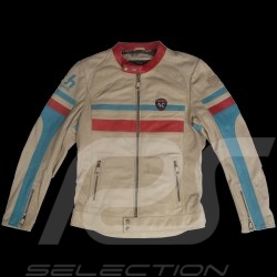 Leather jacket 24h Le Mans 66 Hunaudieres beige / turquoise / red - men