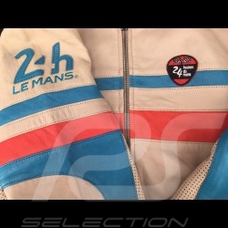 Veste cuir 24h Le Mans 66 Hunaudieres beige / turquoise / rouge - homme