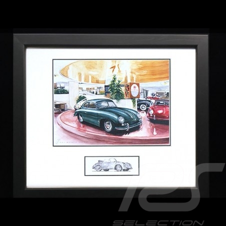Porsche 356 A Carrera New York Showroom Green Wood frame black with black and white sketch Limited edition Uli Ehret - 663-N