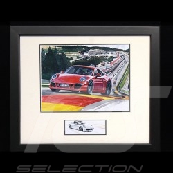 Porsche Poster 911 type 991 Spa rot Schwarz Rahmen mit Schwarz-Weiß Skizze Limitierte Auflage Uli Ehret - 628