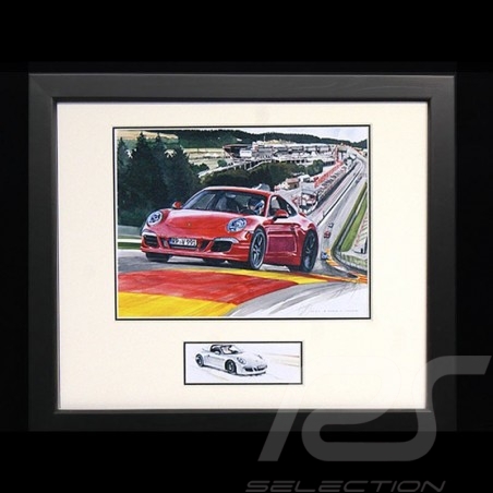 Porsche 911 type type 991 Spa red wood frame Black with black and white sketch Limited edition Uli Ehret - 628