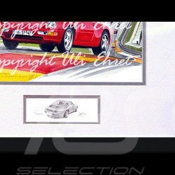 Porsche 911 type 993 Spa rouge cadre bois alu avec esquisse noir et blanc Edition limitée Uli Ehret - 650
