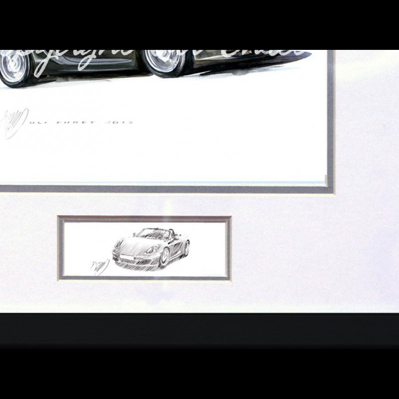 Porsche Boxster 981 black wood frame Black with black and white sketch ...