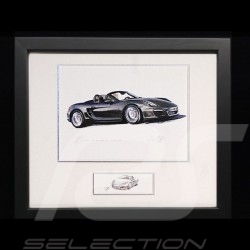 Porsche Boxster 981 noir cadre bois Noir avec esquisse noir et blanc Edition limitée Uli Ehret - 545
