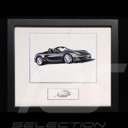 Porsche Boxster 981 schwarz Schwarz Holzrahmen mit Schwarz-Weiß Skizze Limitierte Auflage Uli Ehret - 545