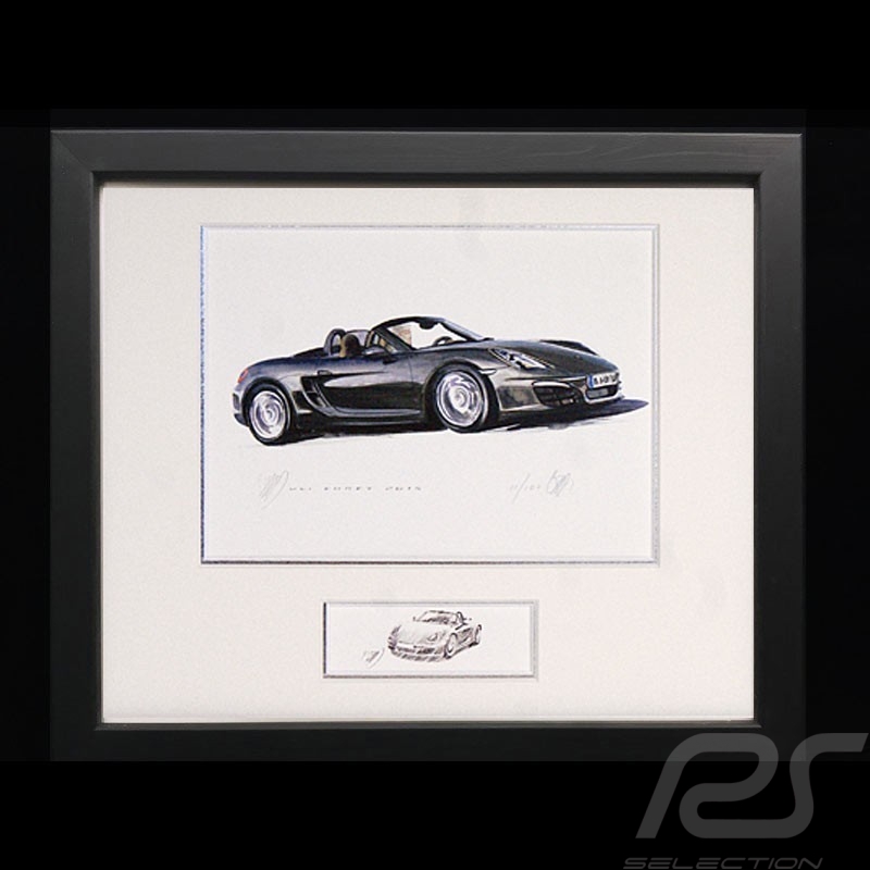 Porsche Boxster 981 noir cadre bois Noir avec esquisse noir et blanc Edition limitée Uli Ehret - 545
