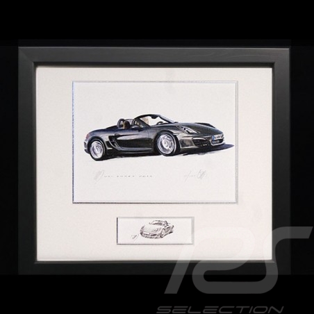 Porsche Boxster 981 black wood frame Black with black and white sketch Limited edition Uli Ehret - 545