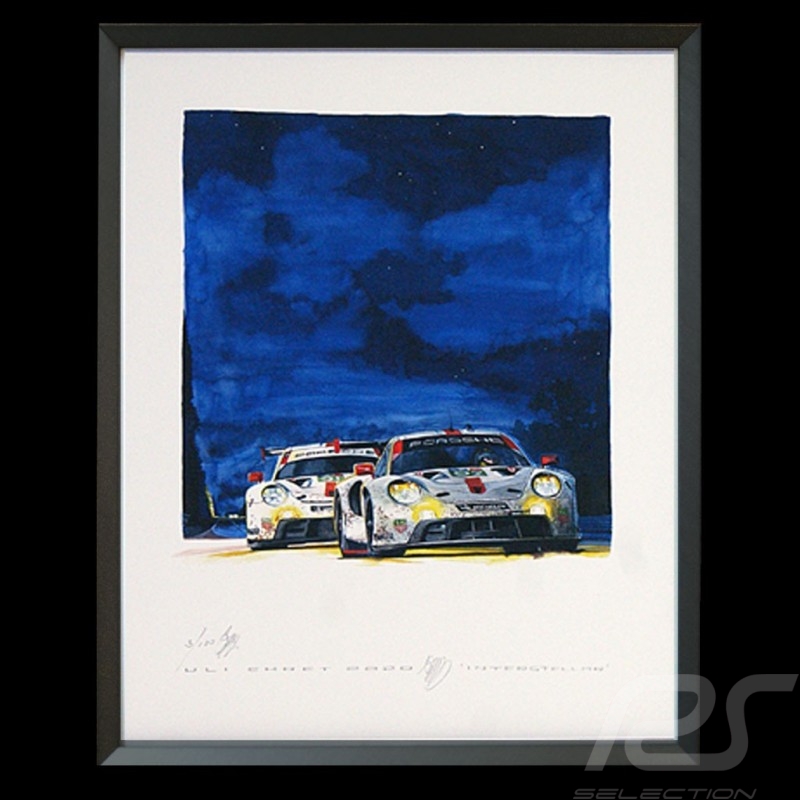 Porsche 911 RSR type 991 24h du Mans 2020 Grand cadre aluminium avec esquisse noir et blanc Edition limitée Uli Ehret - 104B