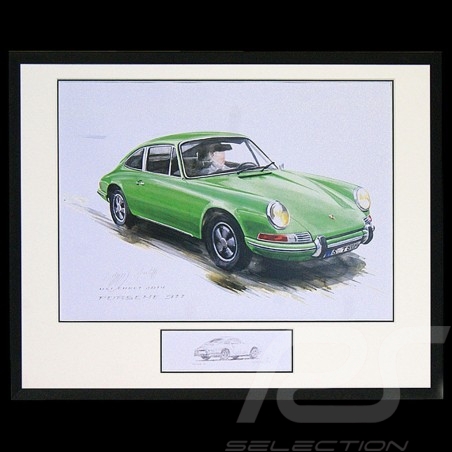 Porsche 911 Classic green Big black aluminum frame with black and white sketch Limited edition Uli Ehret - 527