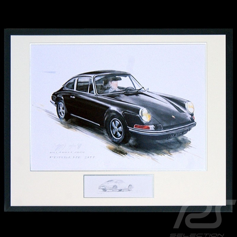 Porsche 911 Classic black Big black aluminum frame with black and white sketch Limited edition Uli Ehret - 527