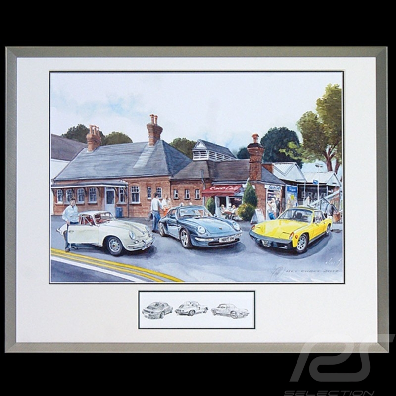 Trio Porsche 356, 911 type 993 et 914 Grand cadre aluminium avec esquisse noir et blanc Edition limitée Uli Ehret - 707