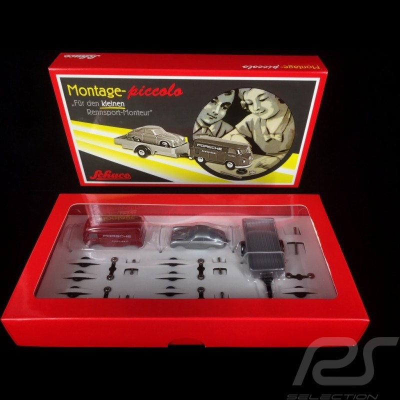 Transporteur Porsche VW T1 Combi avec Porsche 356 / remorque kit à monter 1/87 Schuco 450557900 transporter bulli 