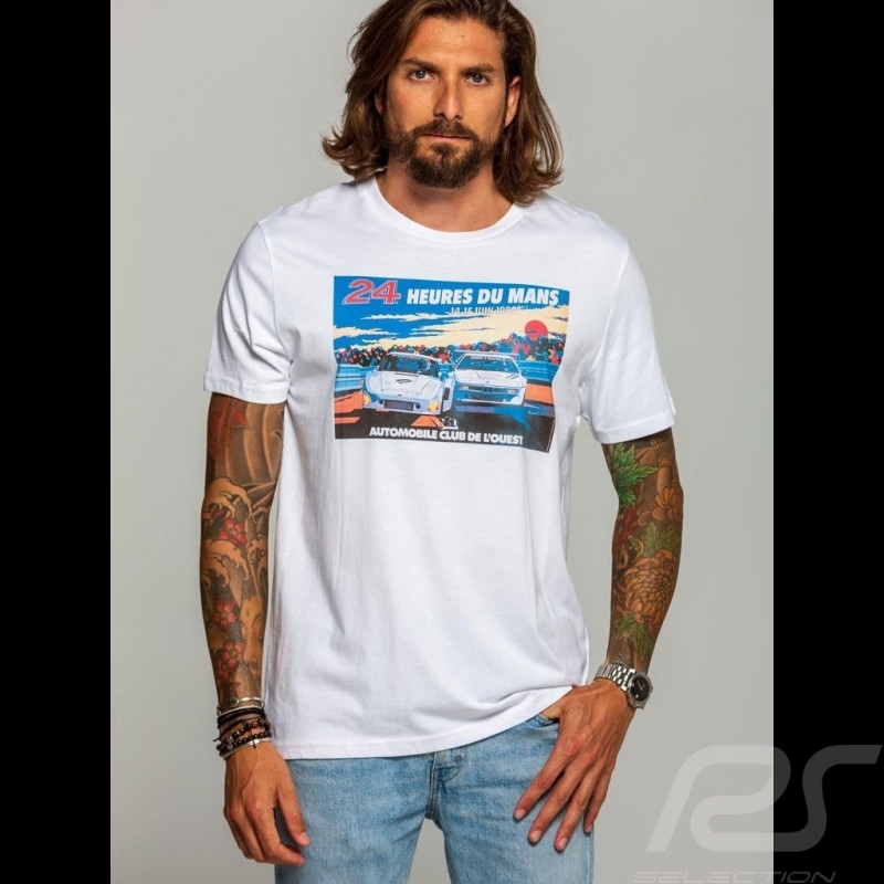T-shirt 24h du Mans 1980 Affiche Poster Plakat Blanc White Weiß homme men herren