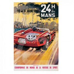 T-shirt 24h du Mans 1961 Logo rouge red rot / Affiche poster Plakat BlancWhite weiß homme