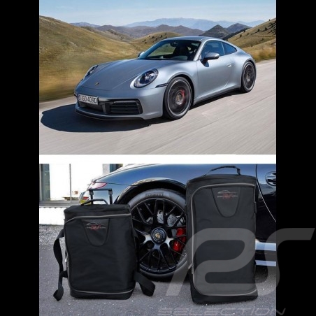 Reisegepäck für Porsche 992 Maßgefertigt aus schwarzem Stoff - Trolley und Reisetasche