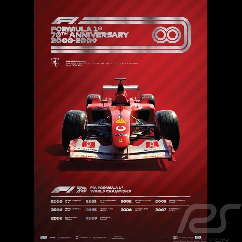 Poster Ferrari F1 70ème anniversaire 2000 - 2009 Edition limitée