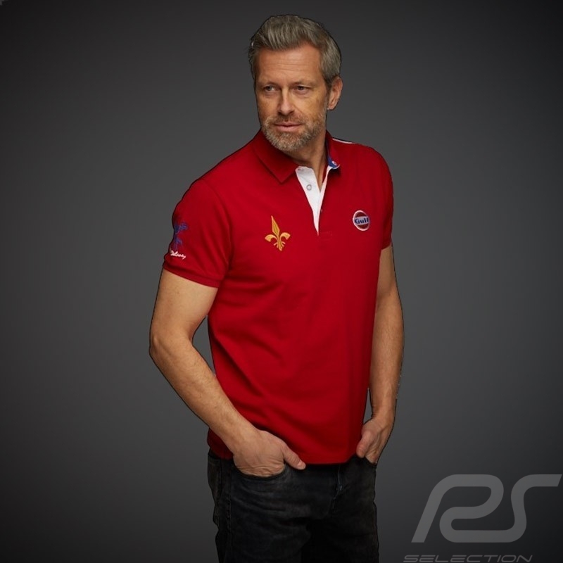 Polo Gulf Vintage Racing Le Mans 1970 Rouge Red Rot homme